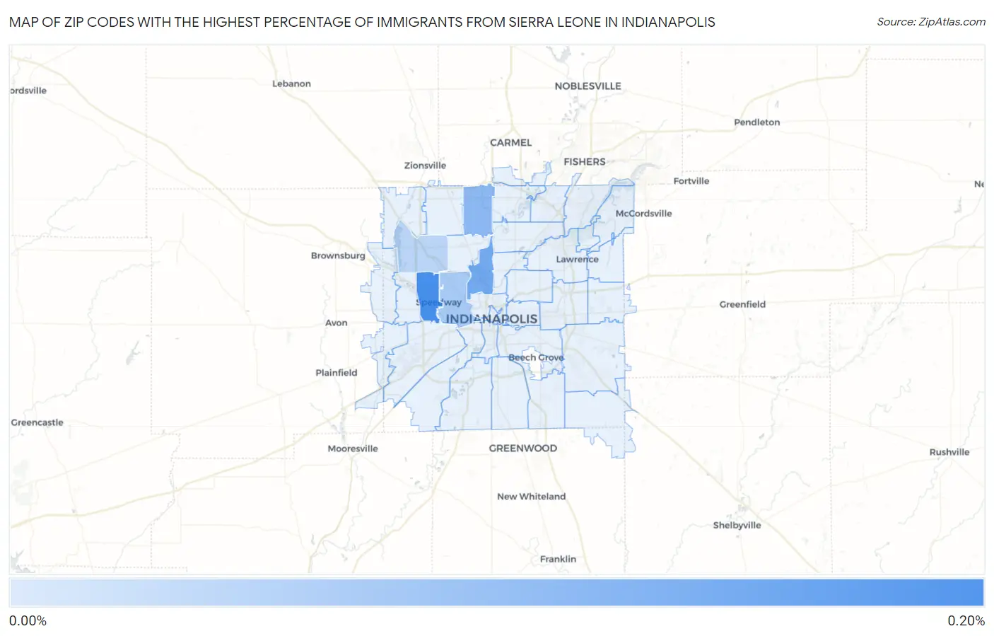 Zip Codes with the Highest Percentage of Immigrants from Sierra Leone in Indianapolis Map