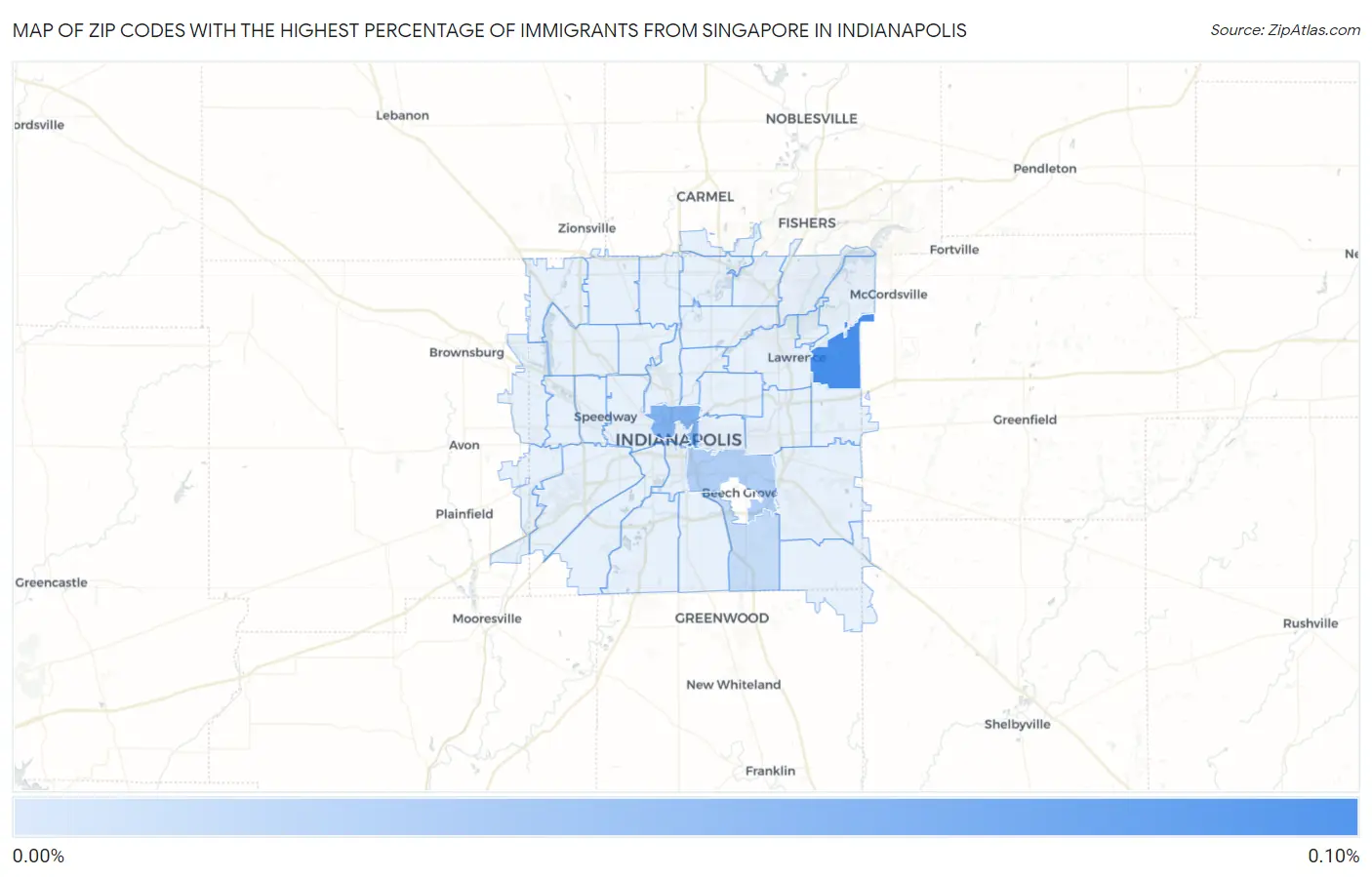 Zip Codes with the Highest Percentage of Immigrants from Singapore in Indianapolis Map