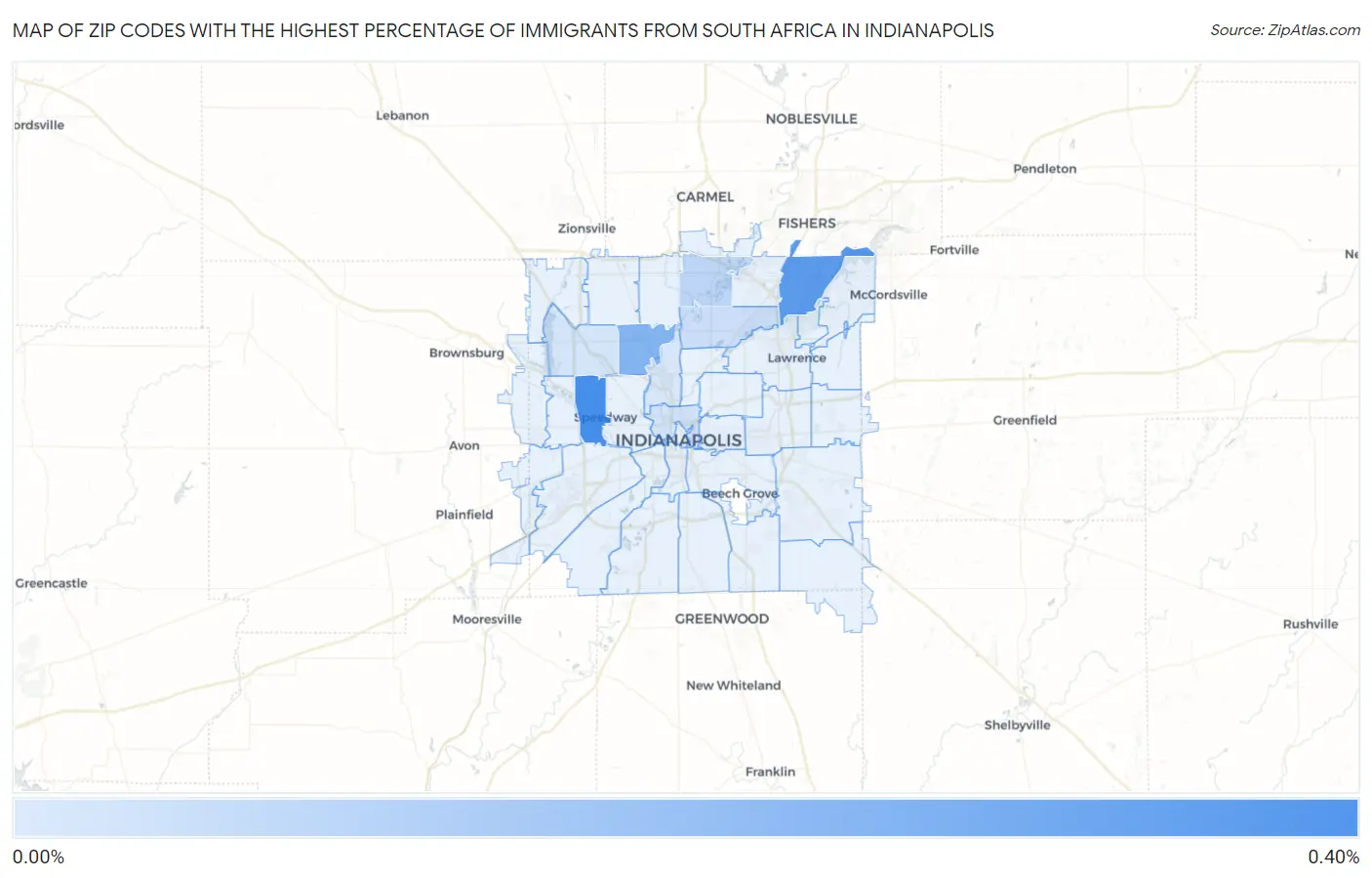 Zip Codes with the Highest Percentage of Immigrants from South Africa in Indianapolis Map