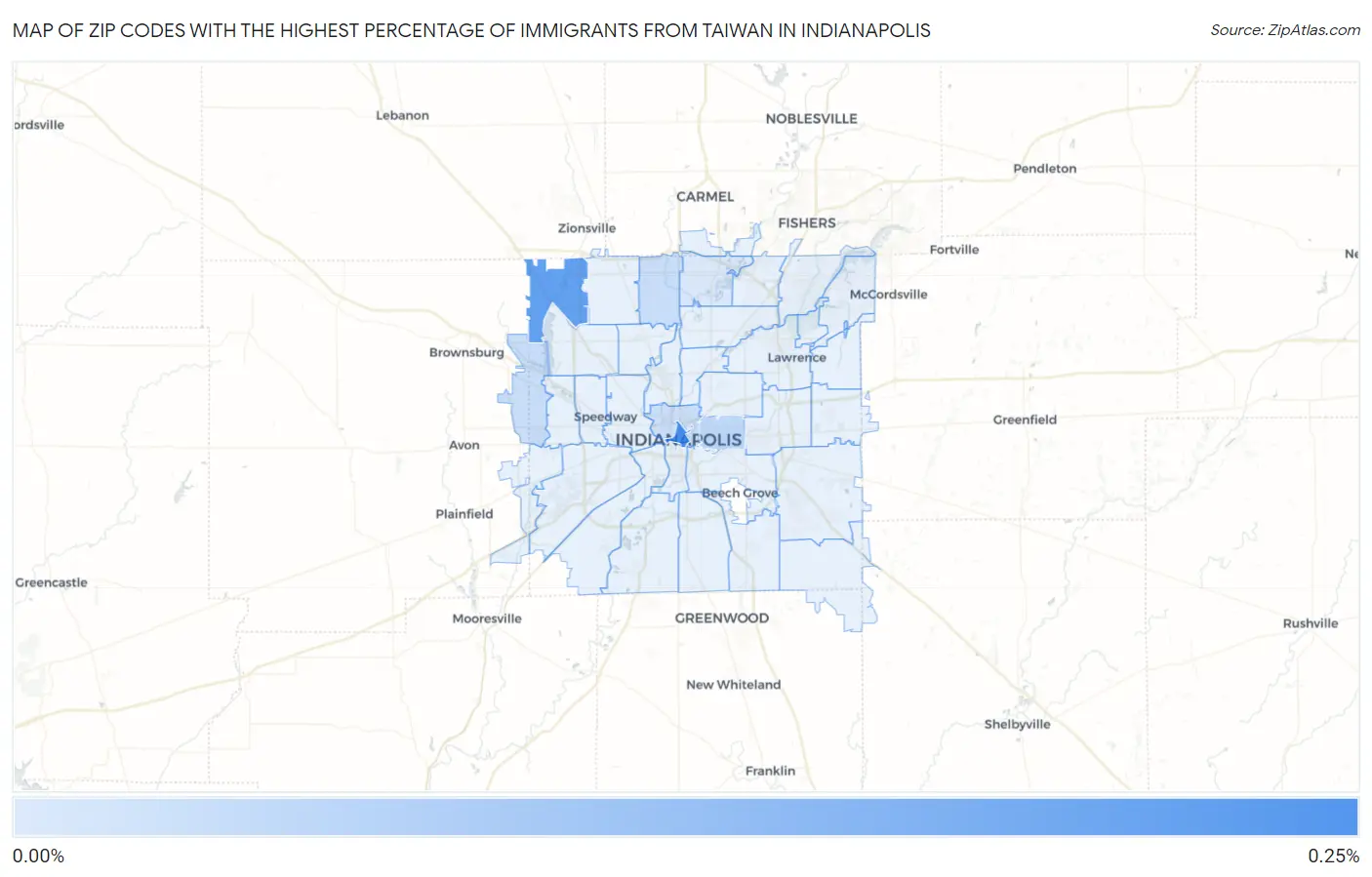 Zip Codes with the Highest Percentage of Immigrants from Taiwan in Indianapolis Map