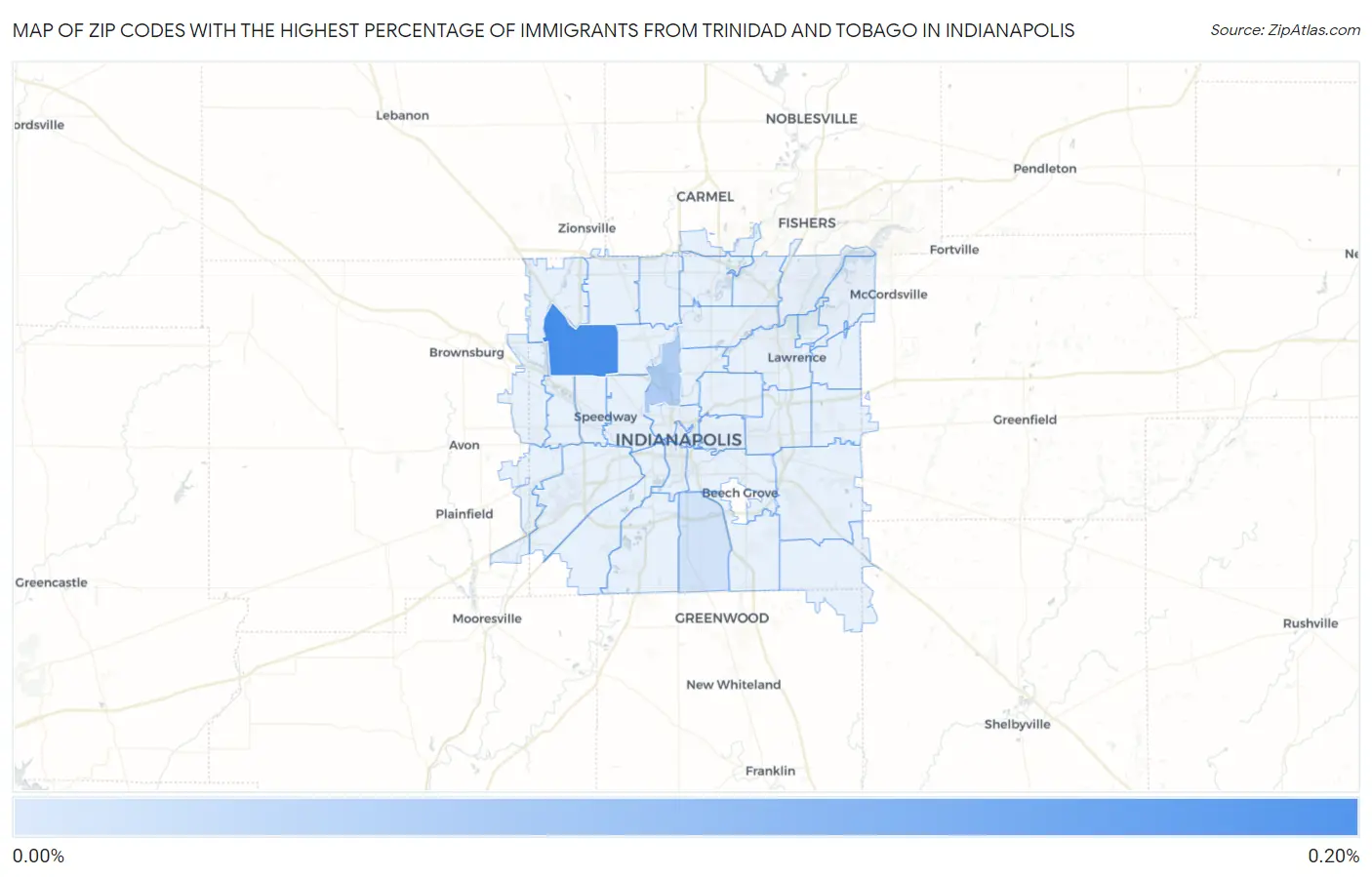 Zip Codes with the Highest Percentage of Immigrants from Trinidad and Tobago in Indianapolis Map