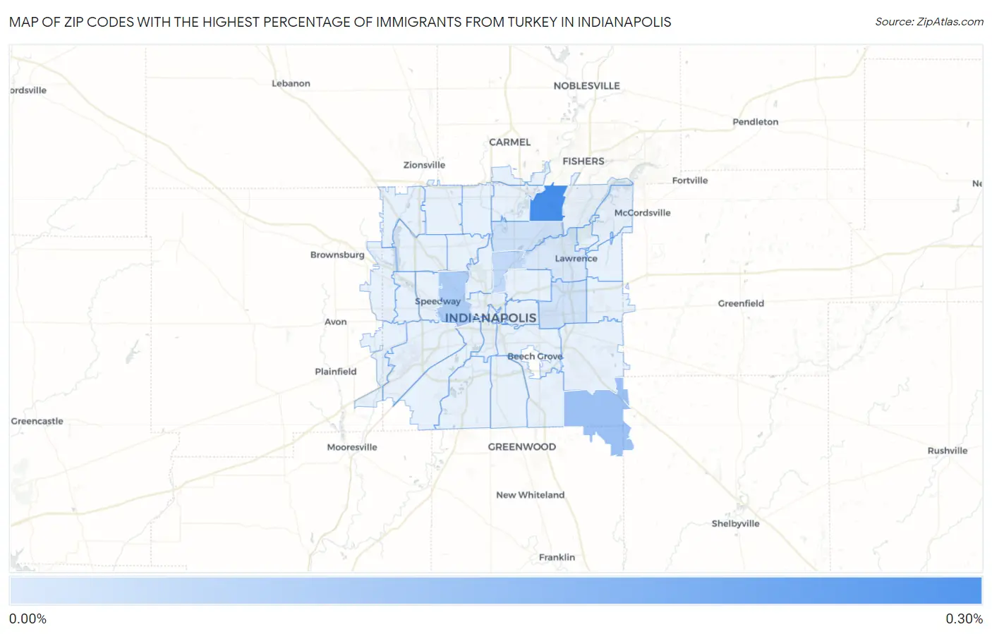 Zip Codes with the Highest Percentage of Immigrants from Turkey in Indianapolis Map