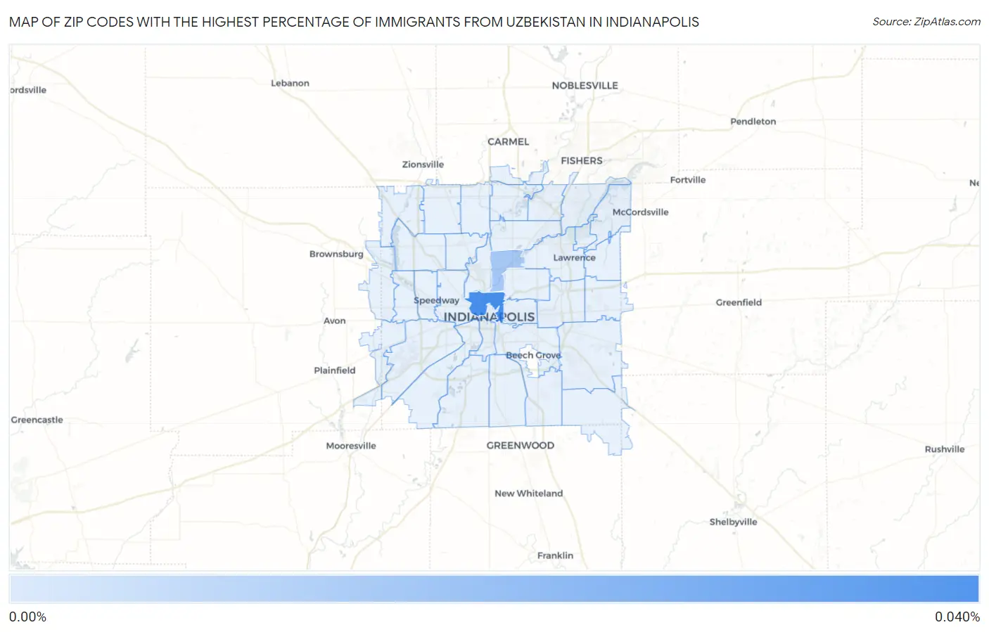 Zip Codes with the Highest Percentage of Immigrants from Uzbekistan in Indianapolis Map