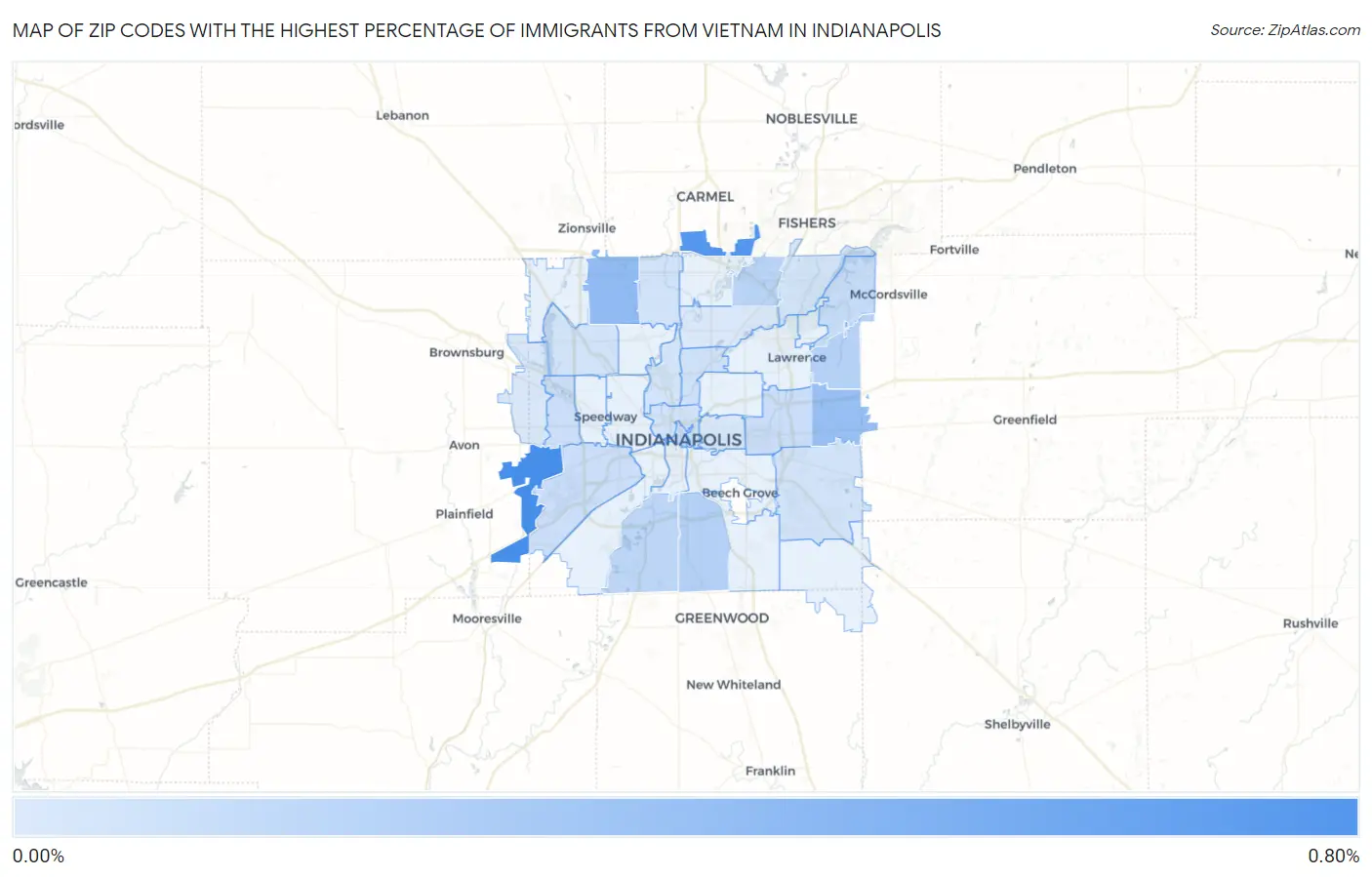 Zip Codes with the Highest Percentage of Immigrants from Vietnam in Indianapolis Map