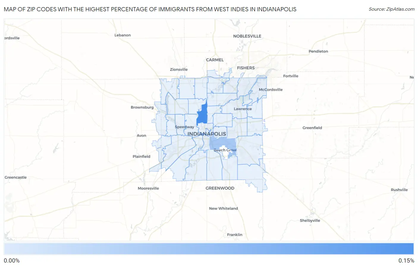 Zip Codes with the Highest Percentage of Immigrants from West Indies in Indianapolis Map