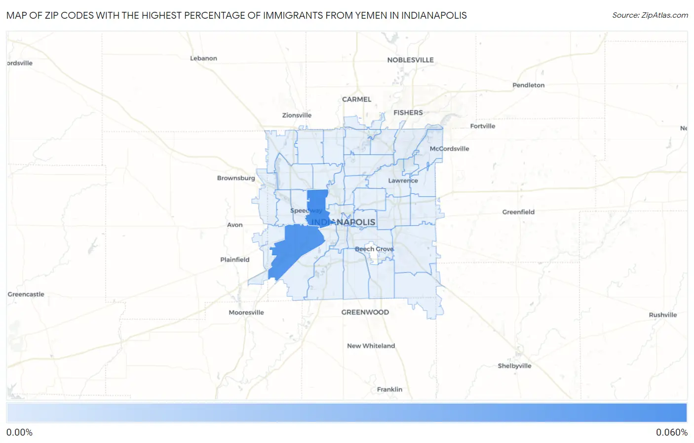 Zip Codes with the Highest Percentage of Immigrants from Yemen in Indianapolis Map