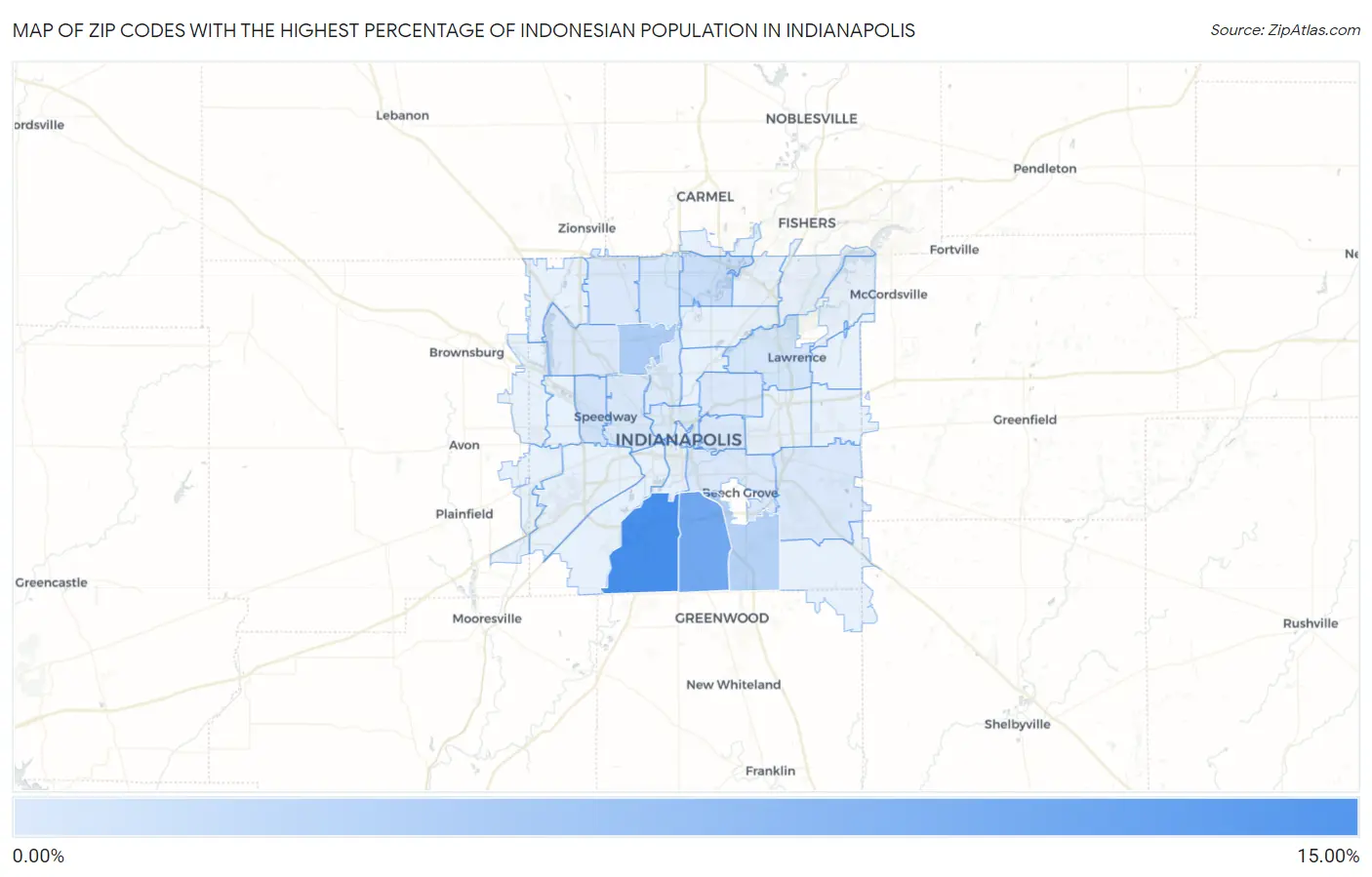Zip Codes with the Highest Percentage of Indonesian Population in Indianapolis Map