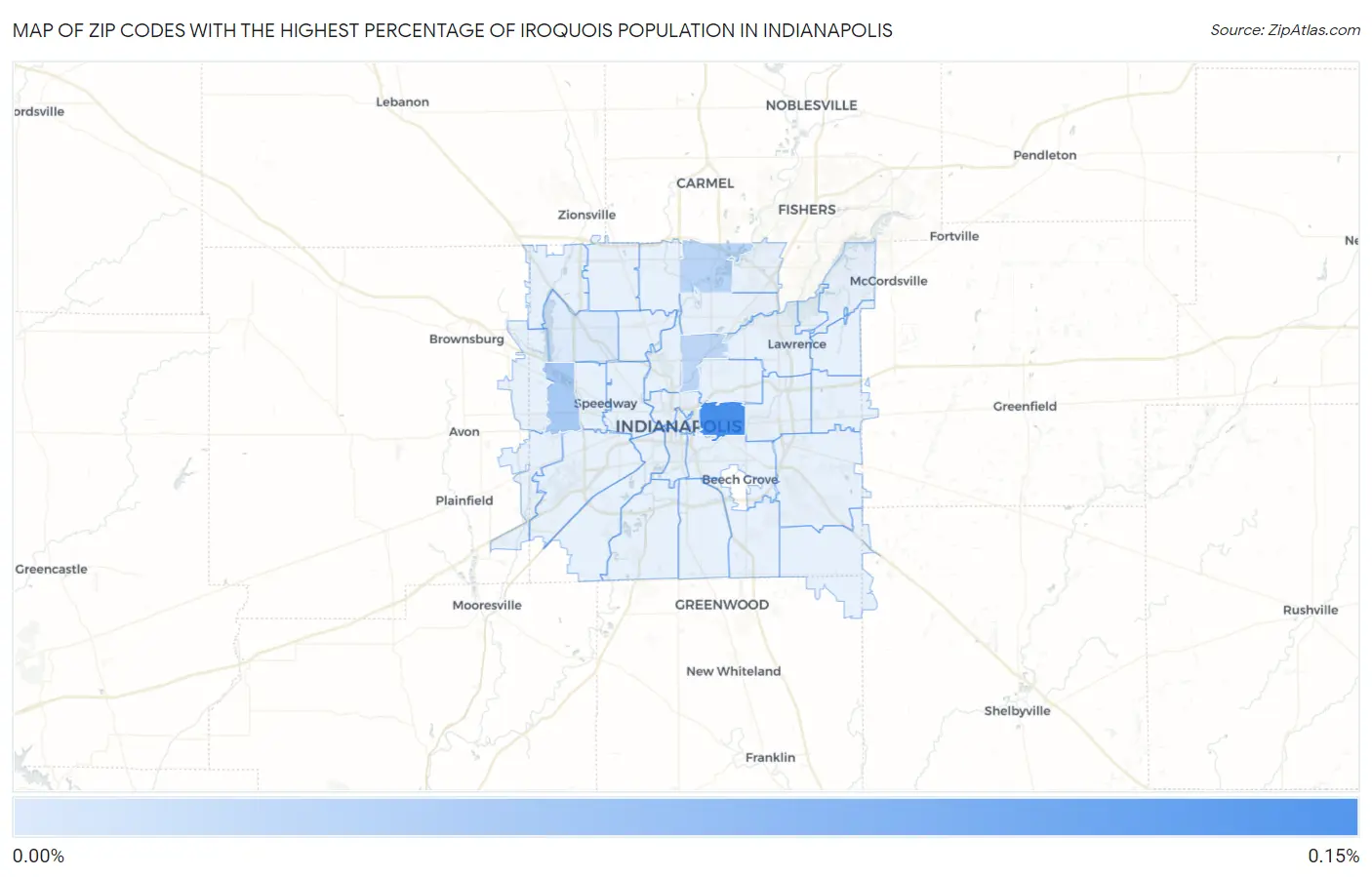 Zip Codes with the Highest Percentage of Iroquois Population in Indianapolis Map