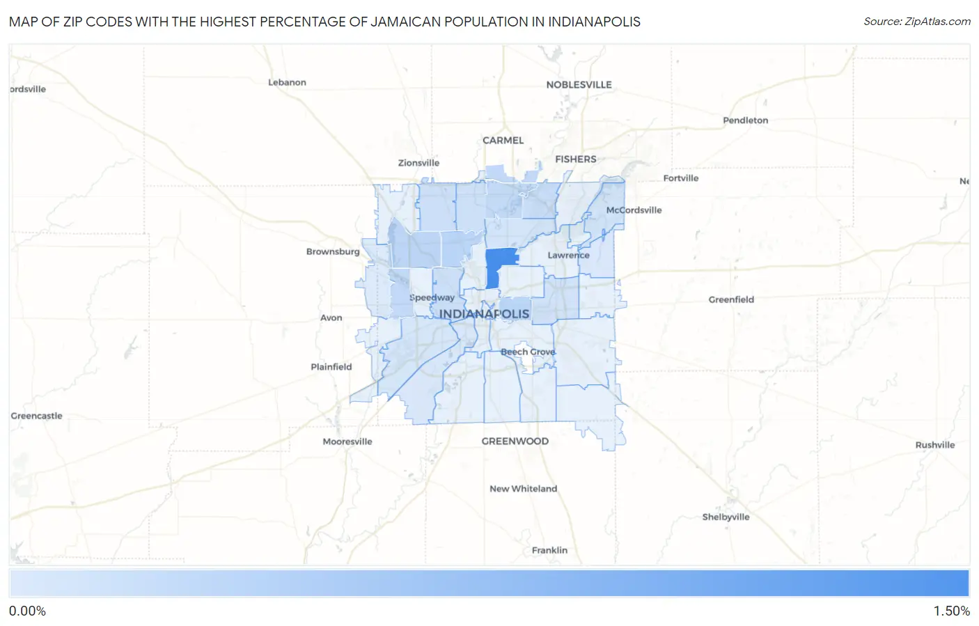 Zip Codes with the Highest Percentage of Jamaican Population in Indianapolis Map