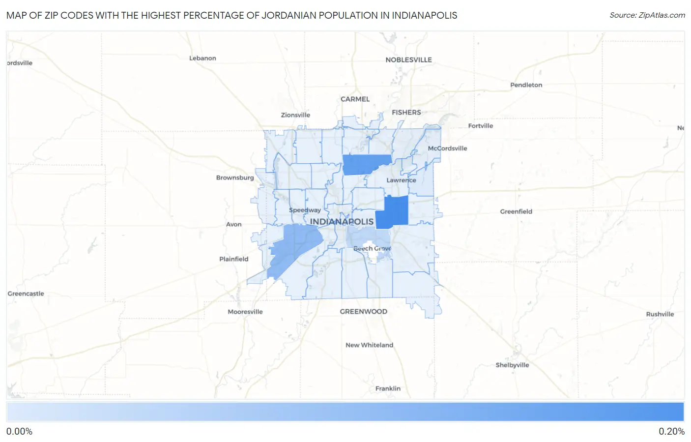 Zip Codes with the Highest Percentage of Jordanian Population in Indianapolis Map