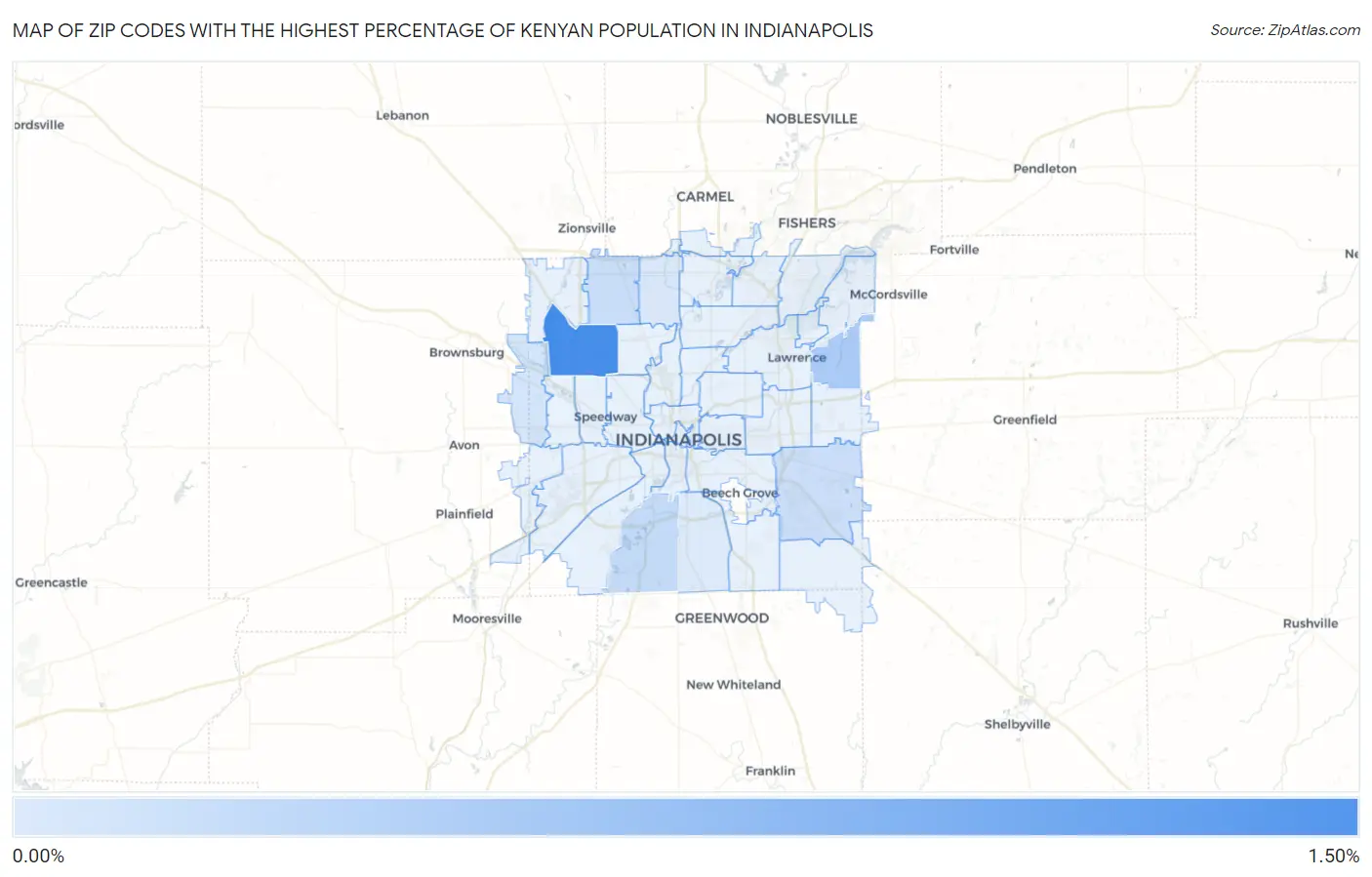 Zip Codes with the Highest Percentage of Kenyan Population in Indianapolis Map