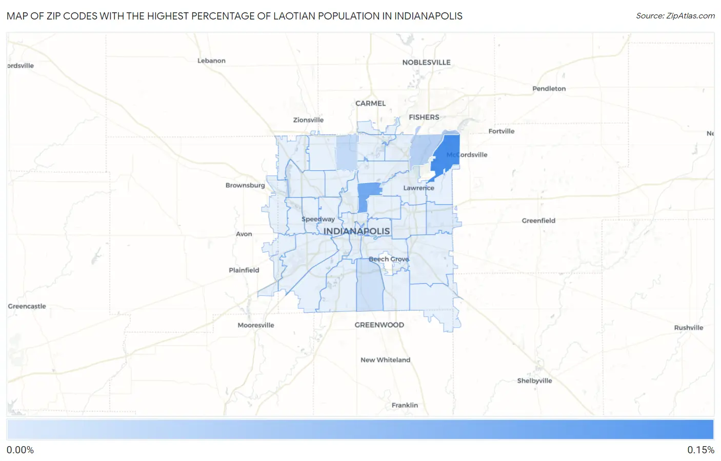 Zip Codes with the Highest Percentage of Laotian Population in Indianapolis Map