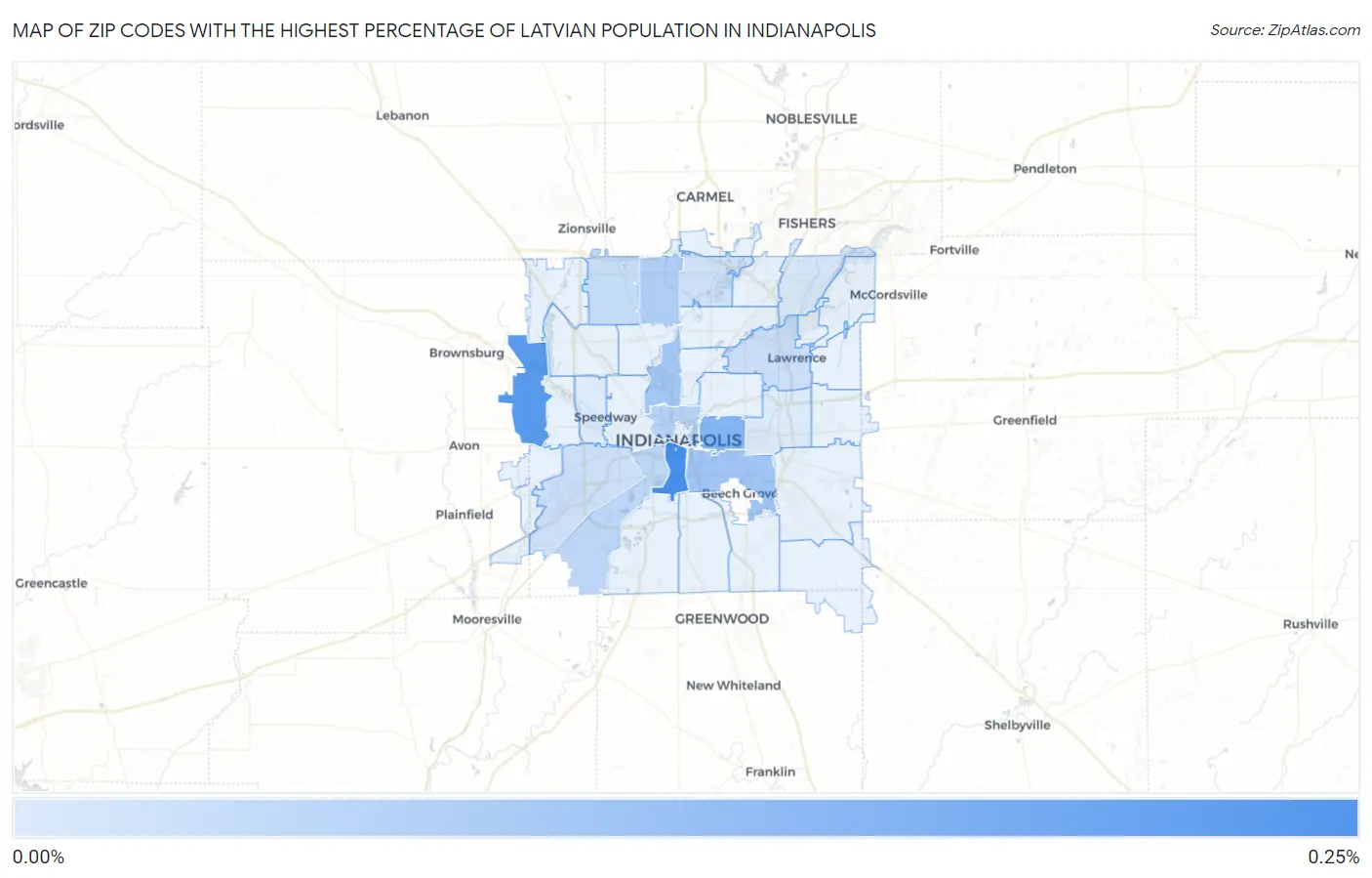 Zip Codes with the Highest Percentage of Latvian Population in Indianapolis Map