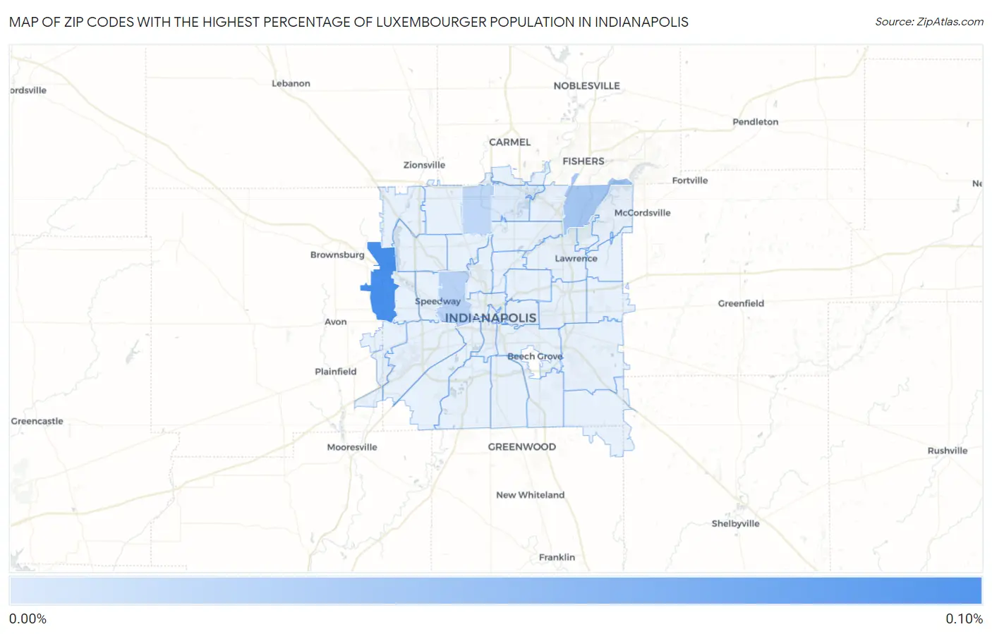 Zip Codes with the Highest Percentage of Luxembourger Population in Indianapolis Map
