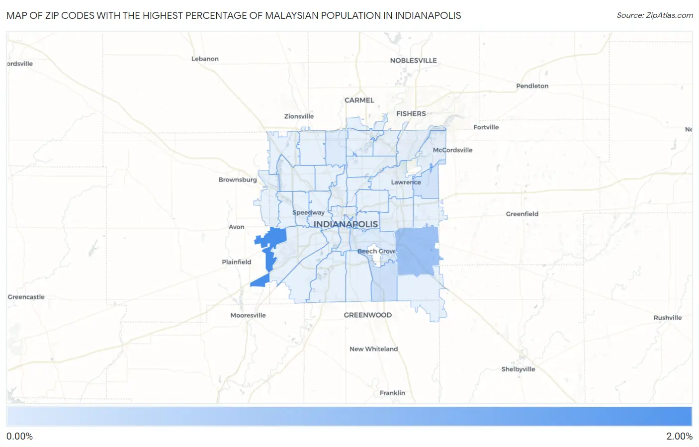 Zip Codes with the Highest Percentage of Malaysian Population in Indianapolis Map