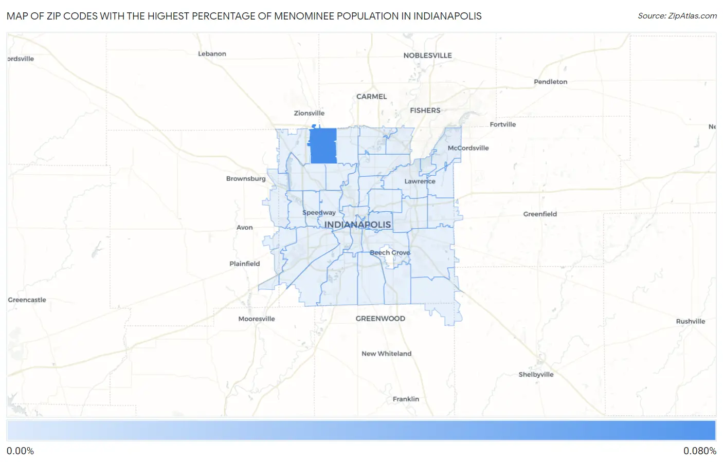 Zip Codes with the Highest Percentage of Menominee Population in Indianapolis Map