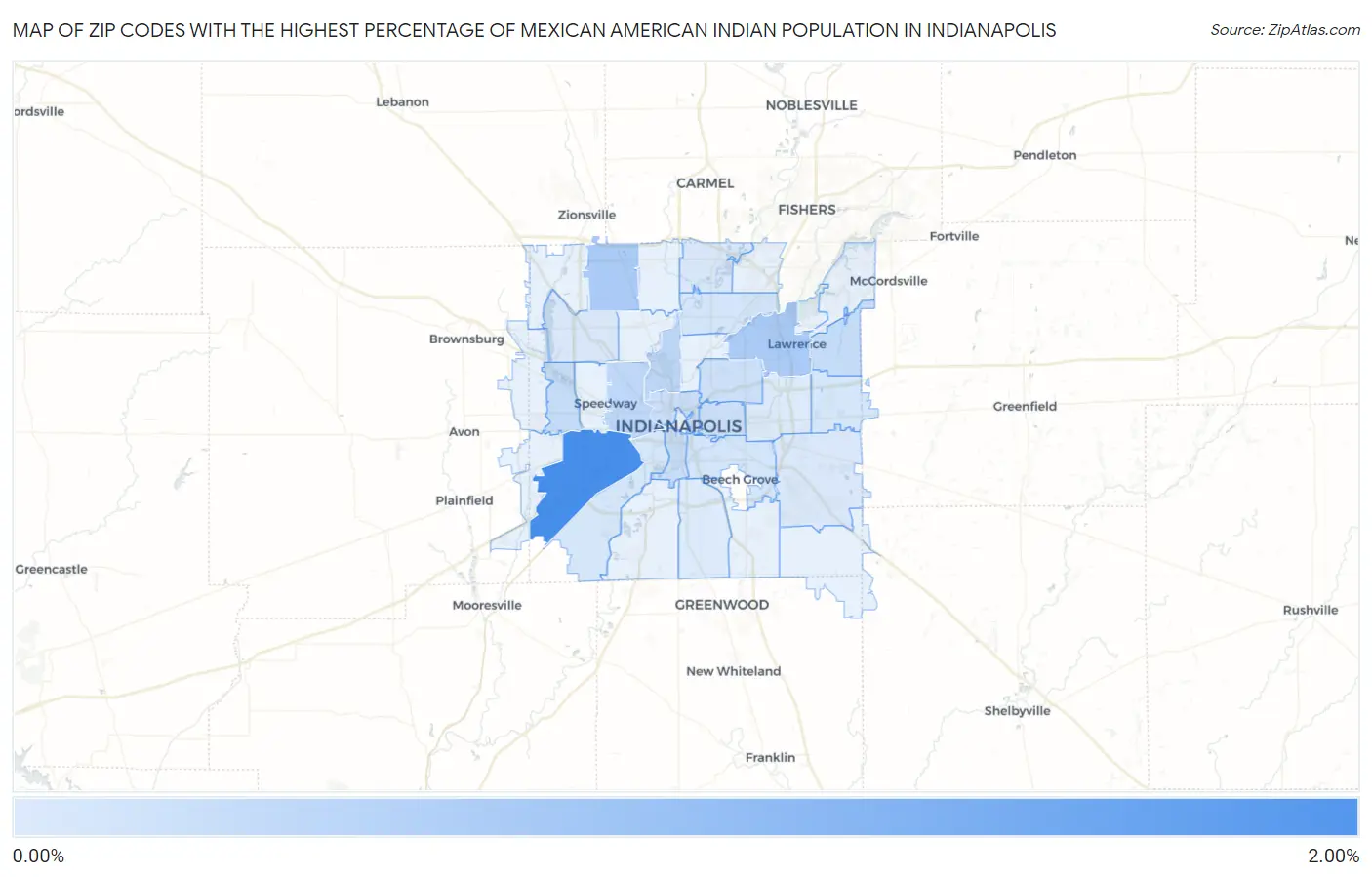 Zip Codes with the Highest Percentage of Mexican American Indian Population in Indianapolis Map
