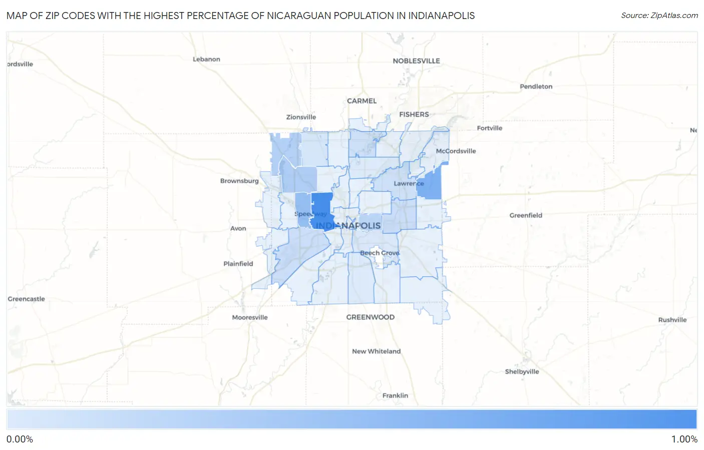 Zip Codes with the Highest Percentage of Nicaraguan Population in Indianapolis Map
