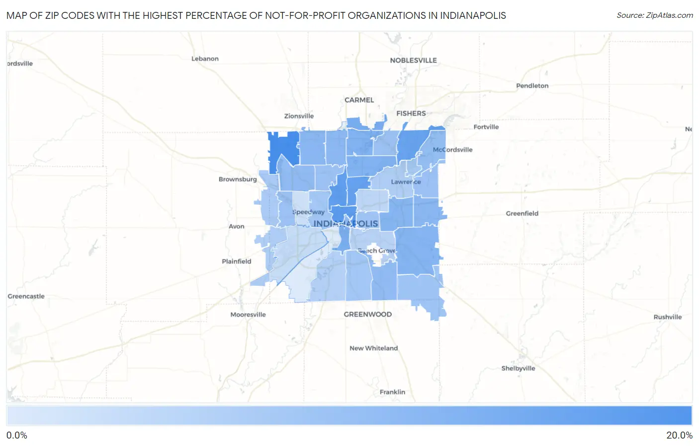 Zip Codes with the Highest Percentage of Not-for-profit Organizations in Indianapolis Map