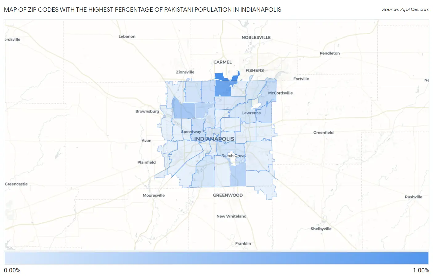 Zip Codes with the Highest Percentage of Pakistani Population in Indianapolis Map
