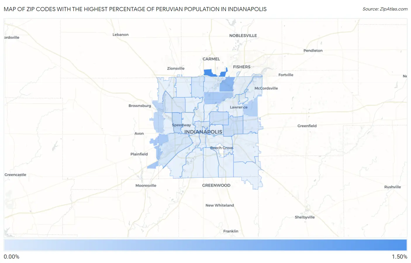 Zip Codes with the Highest Percentage of Peruvian Population in Indianapolis Map