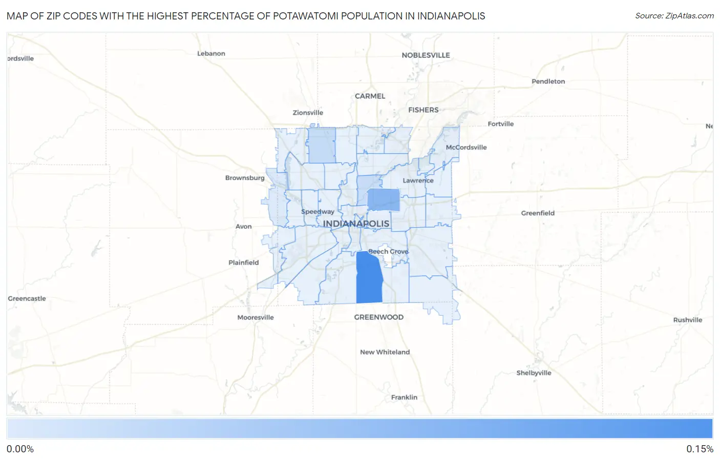 Zip Codes with the Highest Percentage of Potawatomi Population in Indianapolis Map