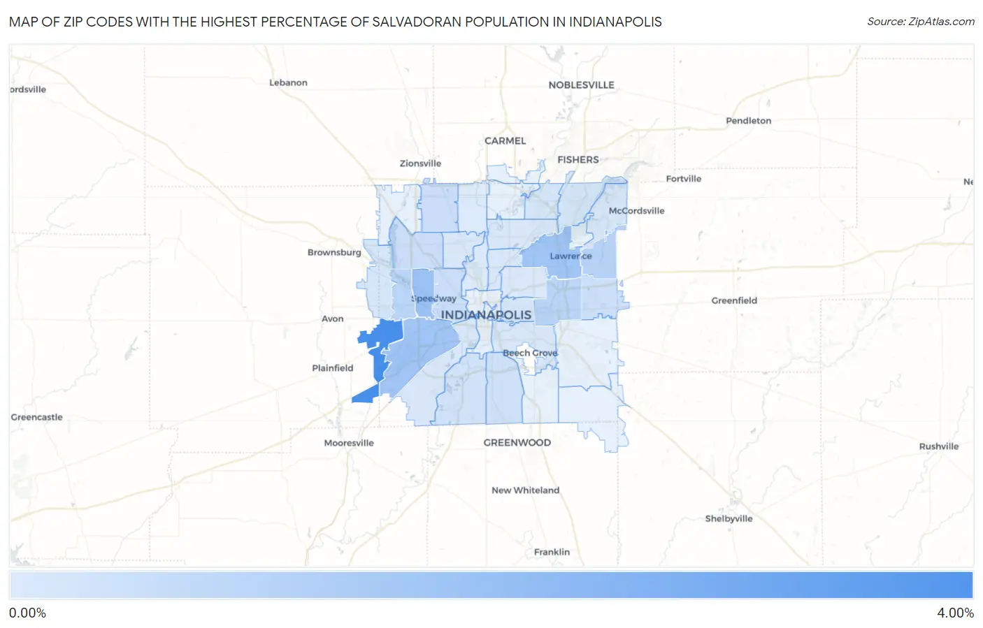 Zip Codes with the Highest Percentage of Salvadoran Population in Indianapolis Map
