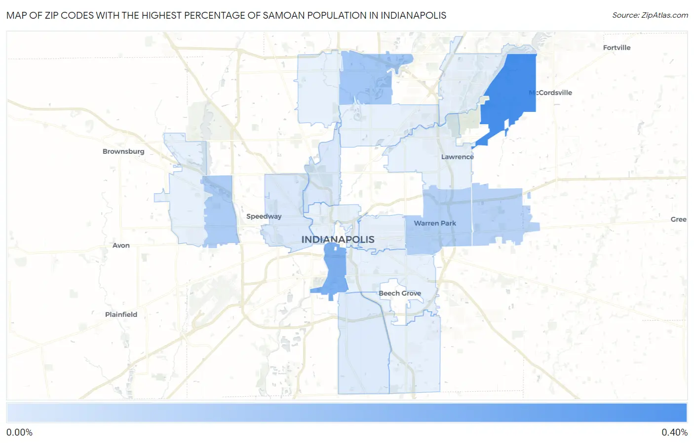 Zip Codes with the Highest Percentage of Samoan Population in Indianapolis Map