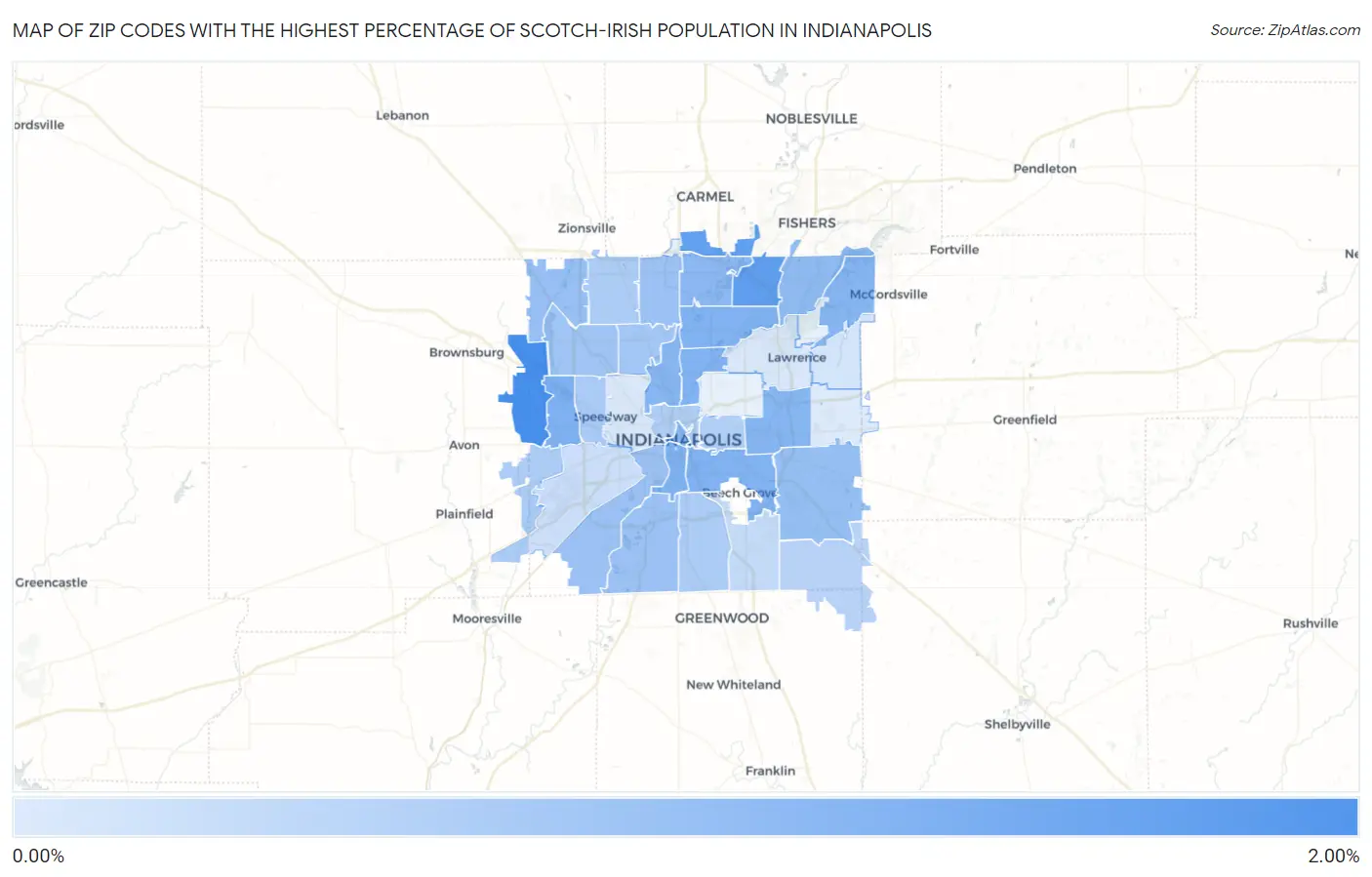 Zip Codes with the Highest Percentage of Scotch-Irish Population in Indianapolis Map