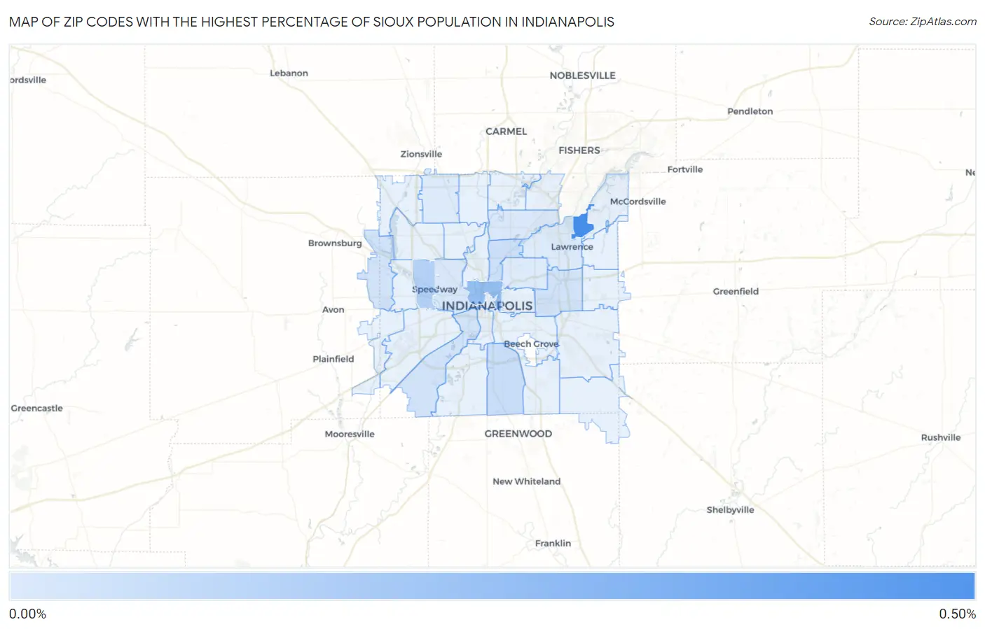 Zip Codes with the Highest Percentage of Sioux Population in Indianapolis Map