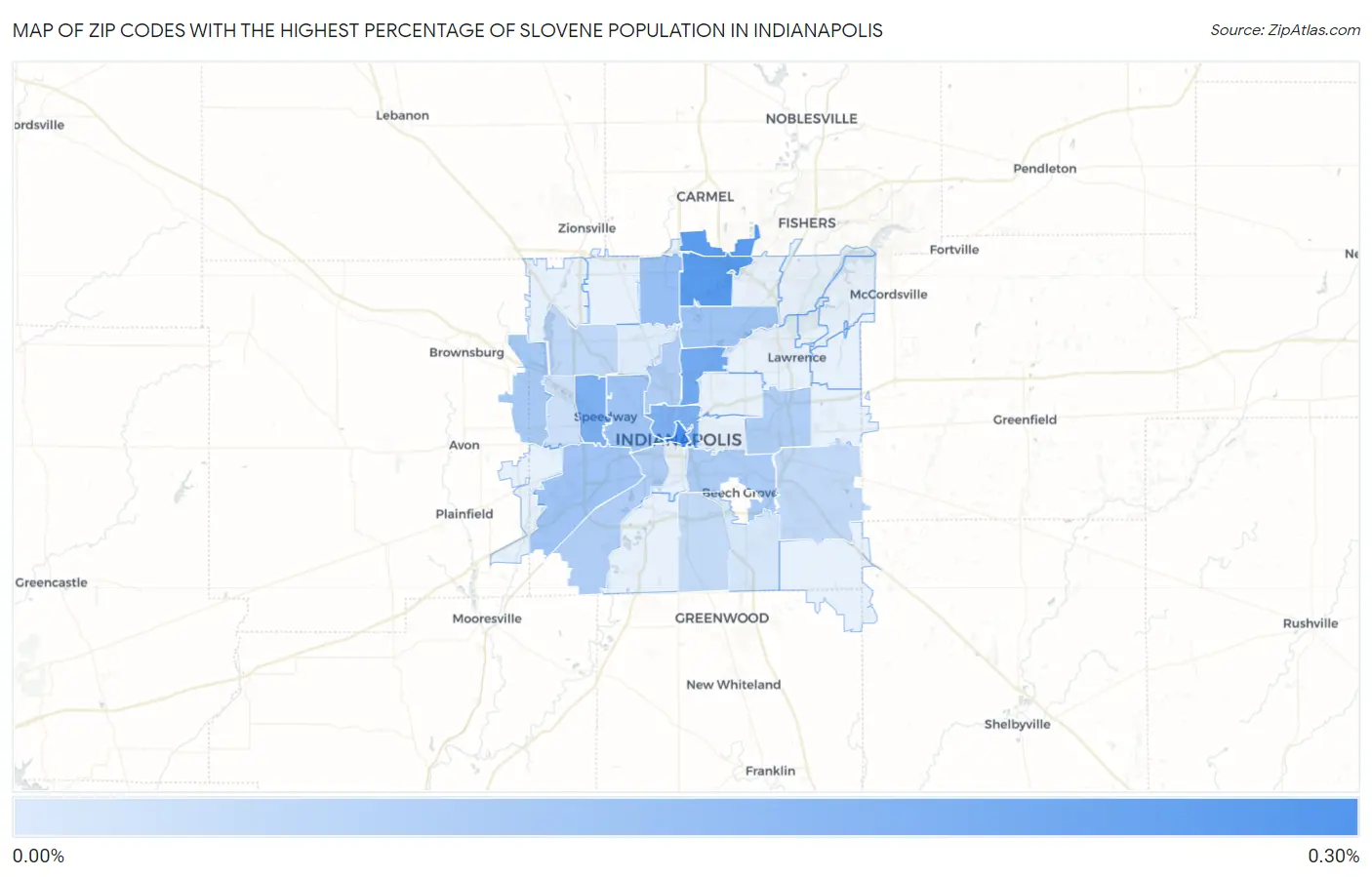 Zip Codes with the Highest Percentage of Slovene Population in Indianapolis Map