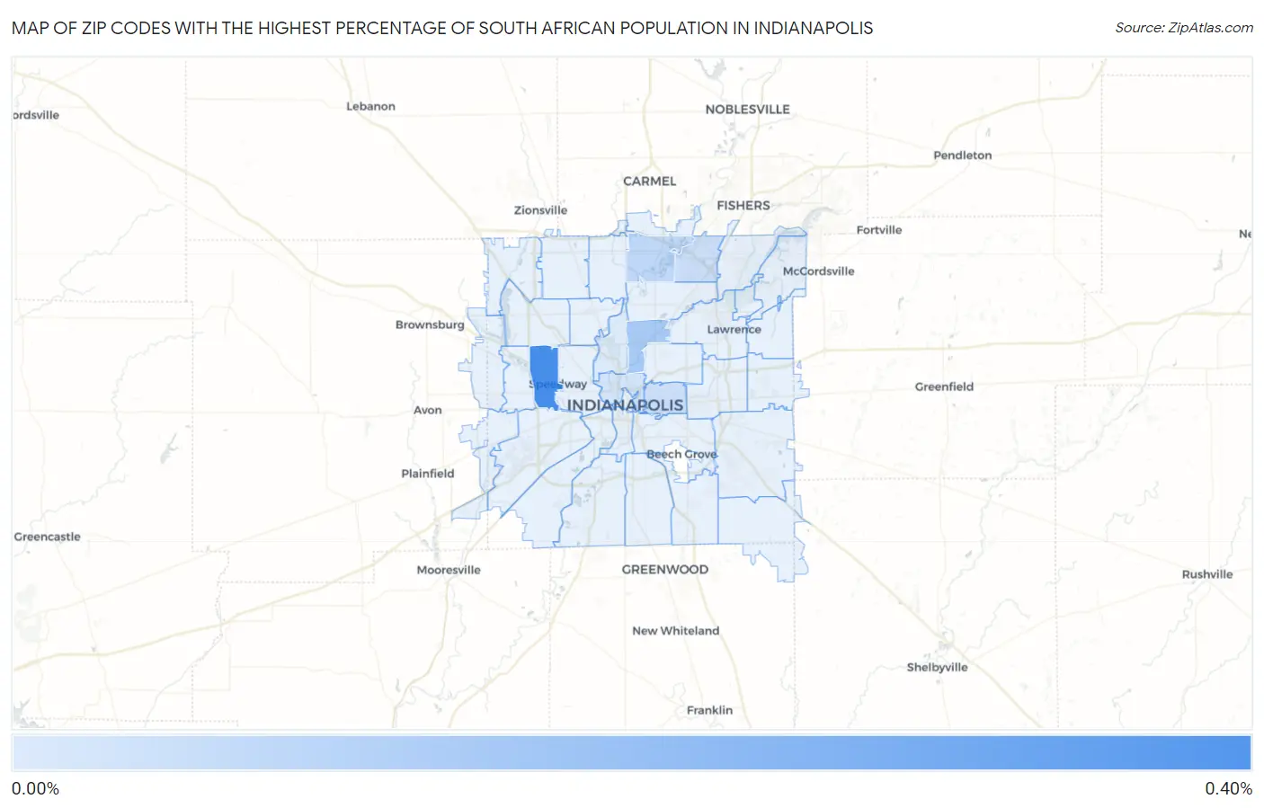 Zip Codes with the Highest Percentage of South African Population in Indianapolis Map