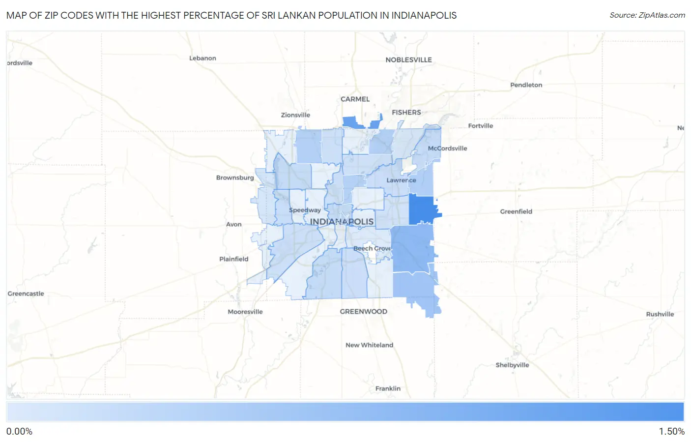 Zip Codes with the Highest Percentage of Sri Lankan Population in Indianapolis Map