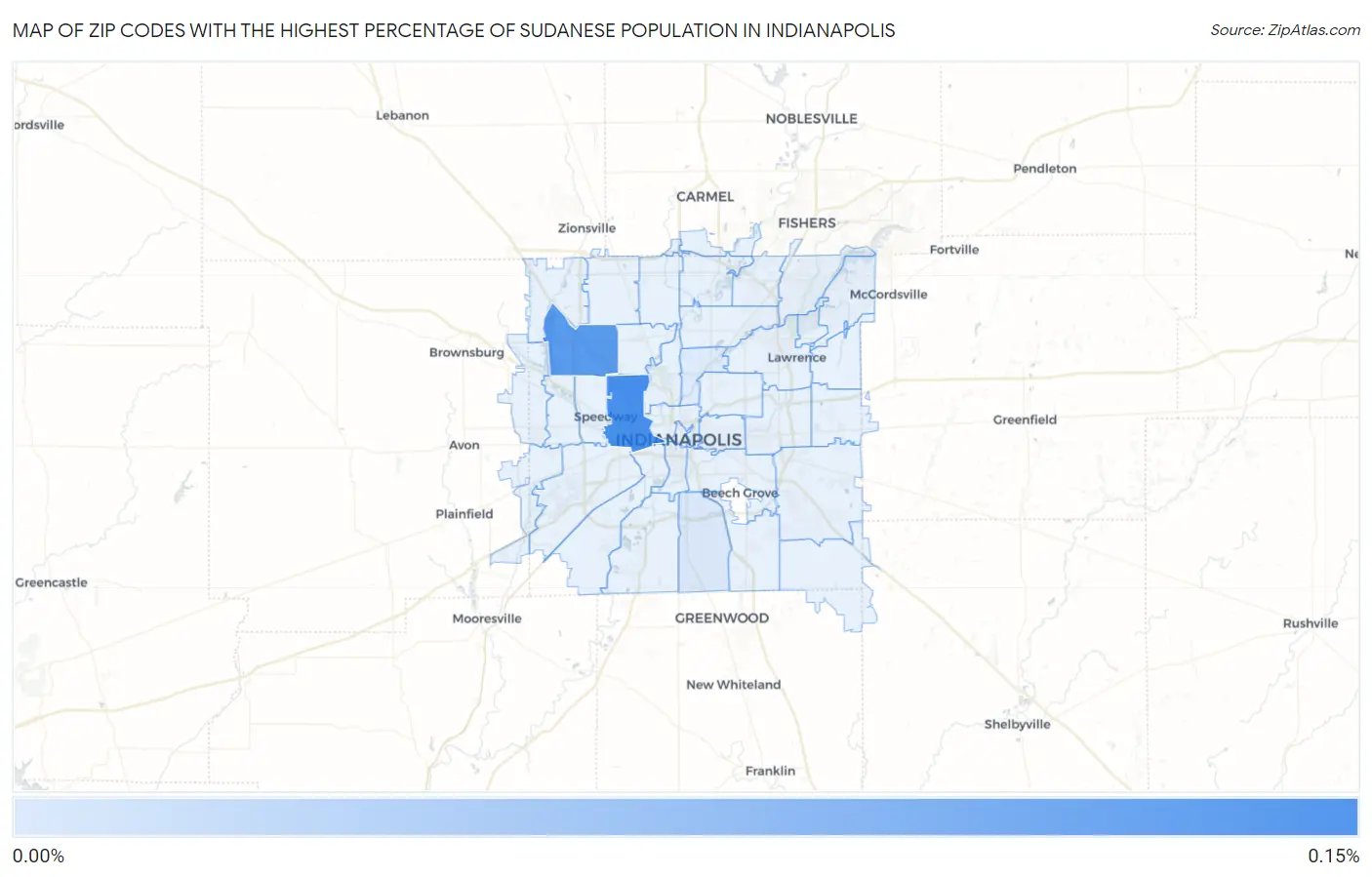 Zip Codes with the Highest Percentage of Sudanese Population in Indianapolis Map