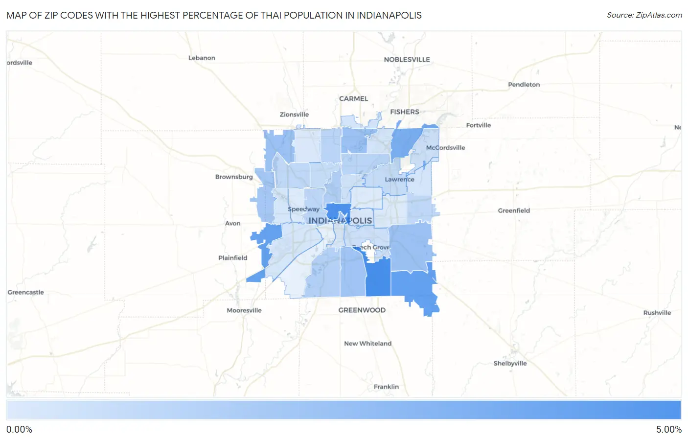 Zip Codes with the Highest Percentage of Thai Population in Indianapolis Map