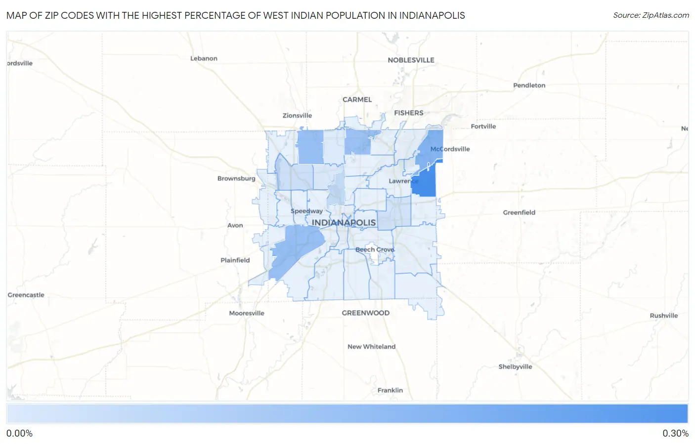 Zip Codes with the Highest Percentage of West Indian Population in Indianapolis Map