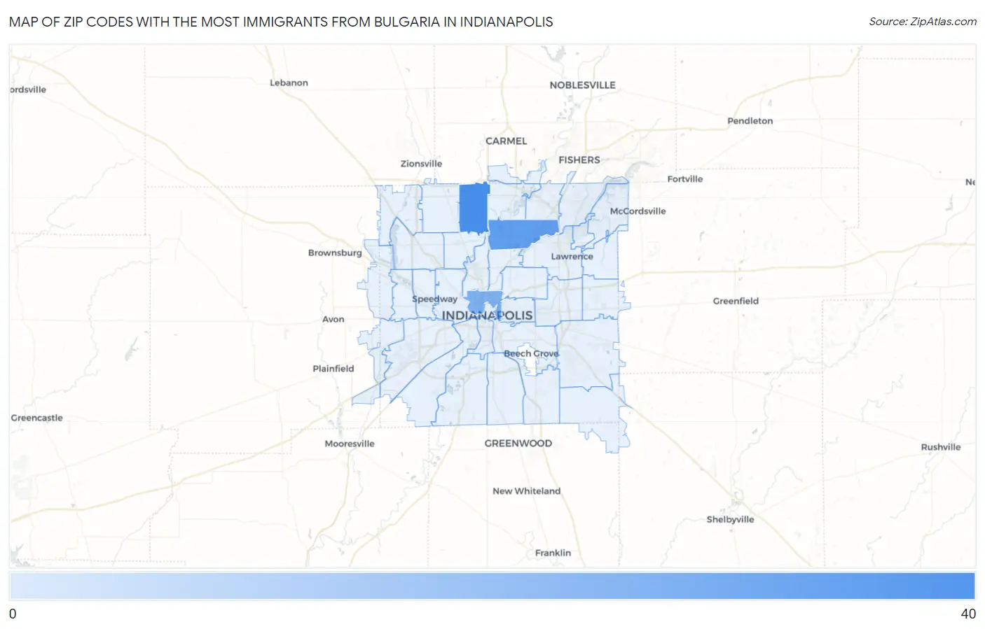 Zip Codes with the Most Immigrants from Bulgaria in Indianapolis Map