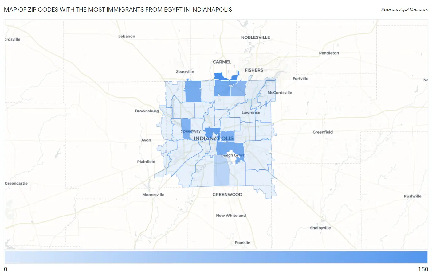 Zip Codes with the Most Immigrants from Egypt in Indianapolis Map