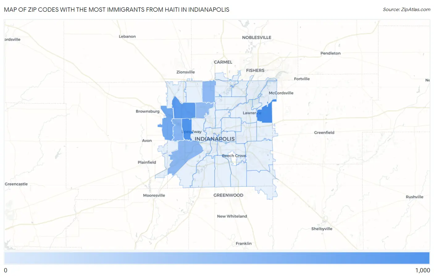 Zip Codes with the Most Immigrants from Haiti in Indianapolis Map