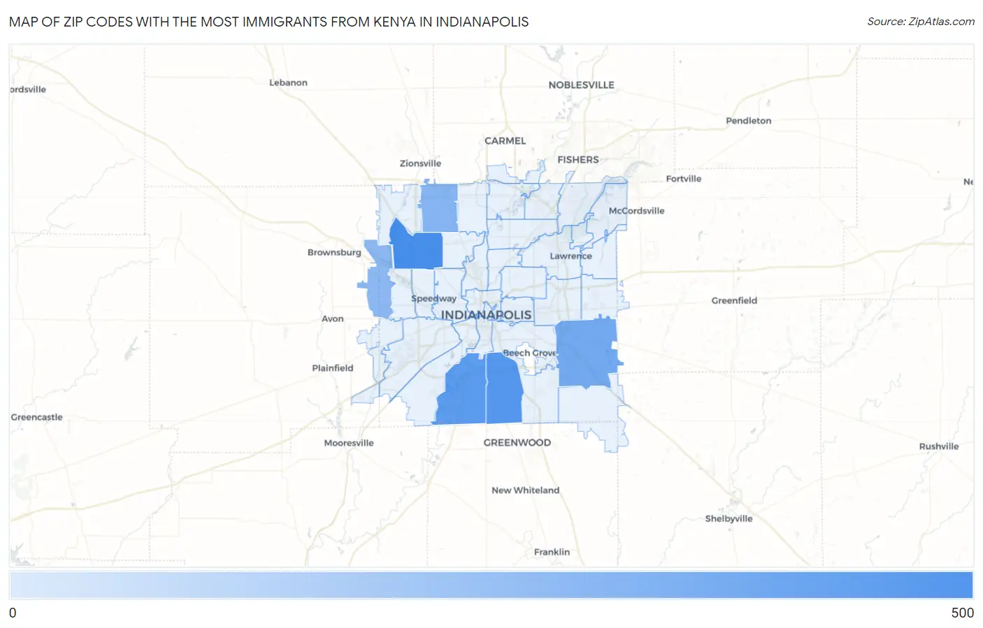 Zip Codes with the Most Immigrants from Kenya in Indianapolis Map