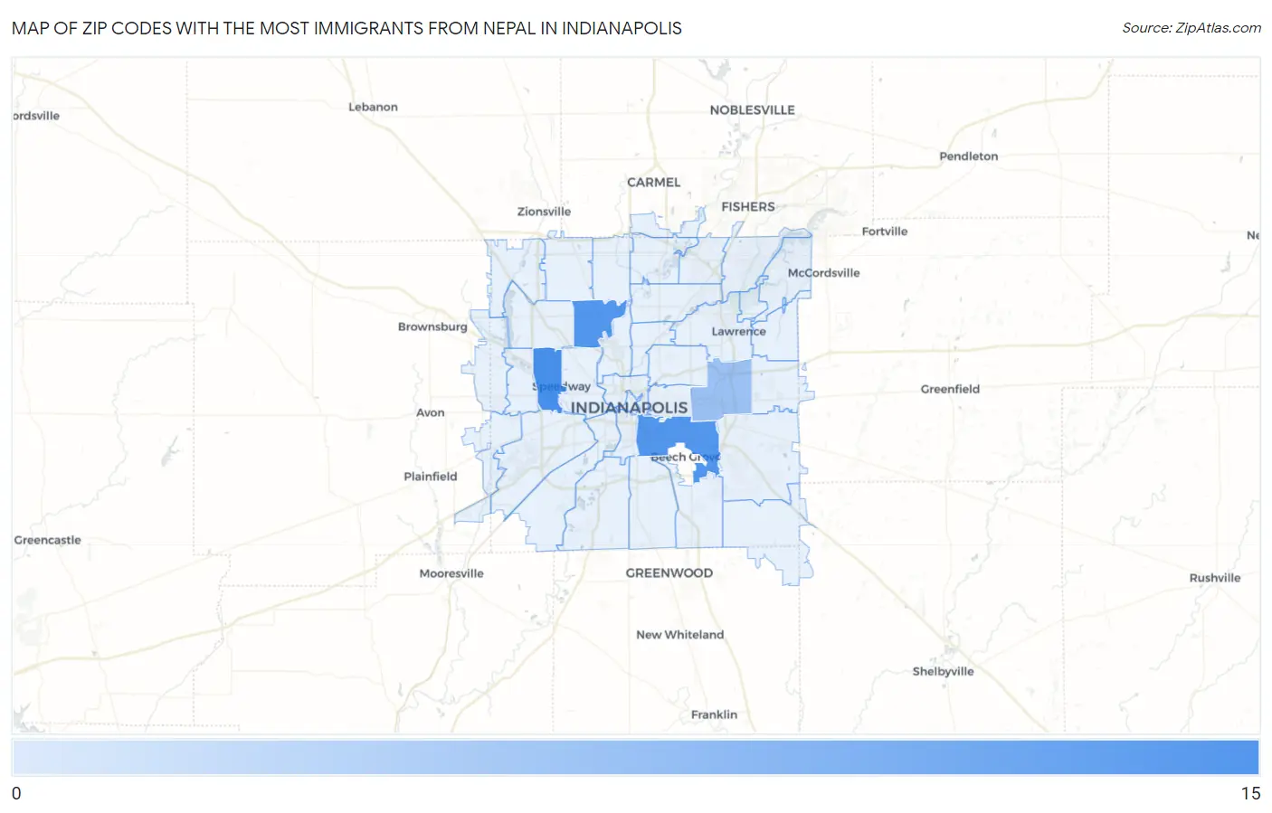 Zip Codes with the Most Immigrants from Nepal in Indianapolis Map