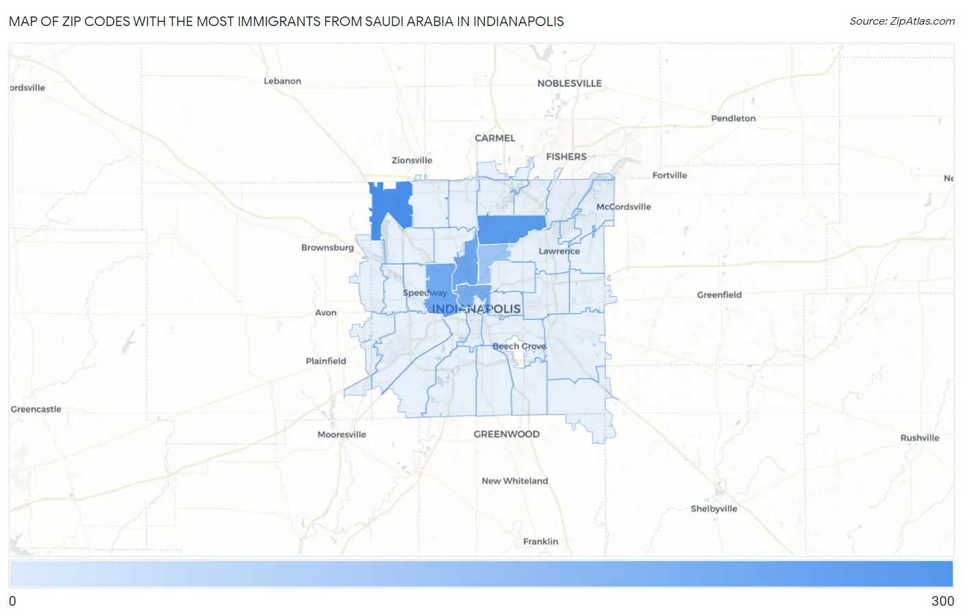 Zip Codes with the Most Immigrants from Saudi Arabia in Indianapolis Map