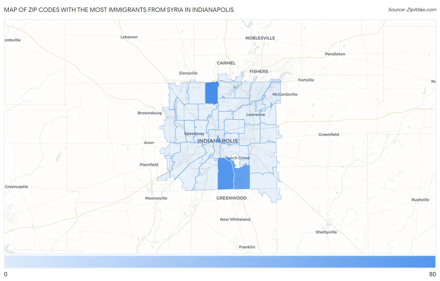 Zip Codes with the Most Immigrants from Syria in Indianapolis Map