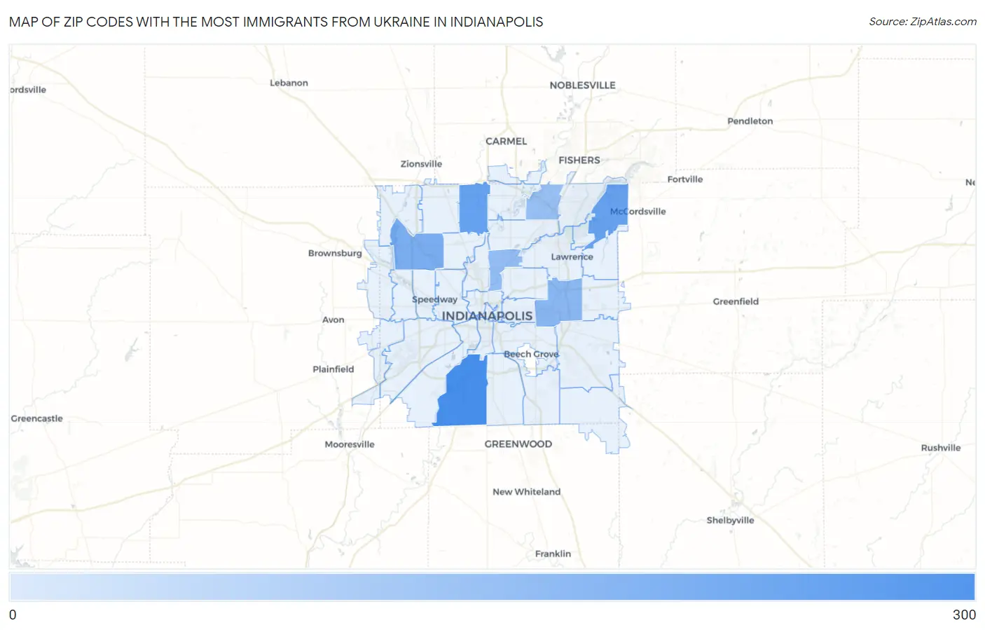 Zip Codes with the Most Immigrants from Ukraine in Indianapolis Map