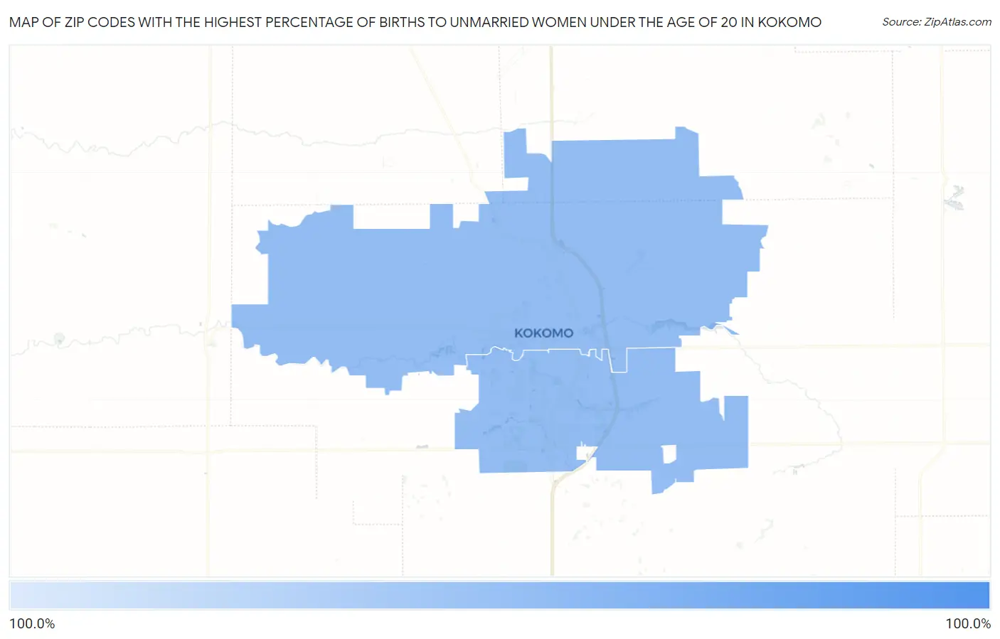 Zip Codes with the Highest Percentage of Births to Unmarried Women under the Age of 20 in Kokomo Map