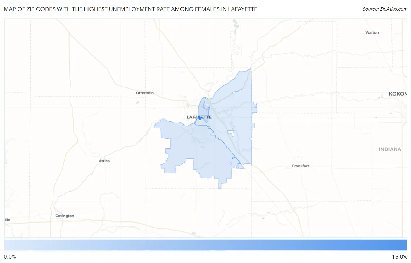 Zip Codes with the Highest Unemployment Rate Among Females in Lafayette Map