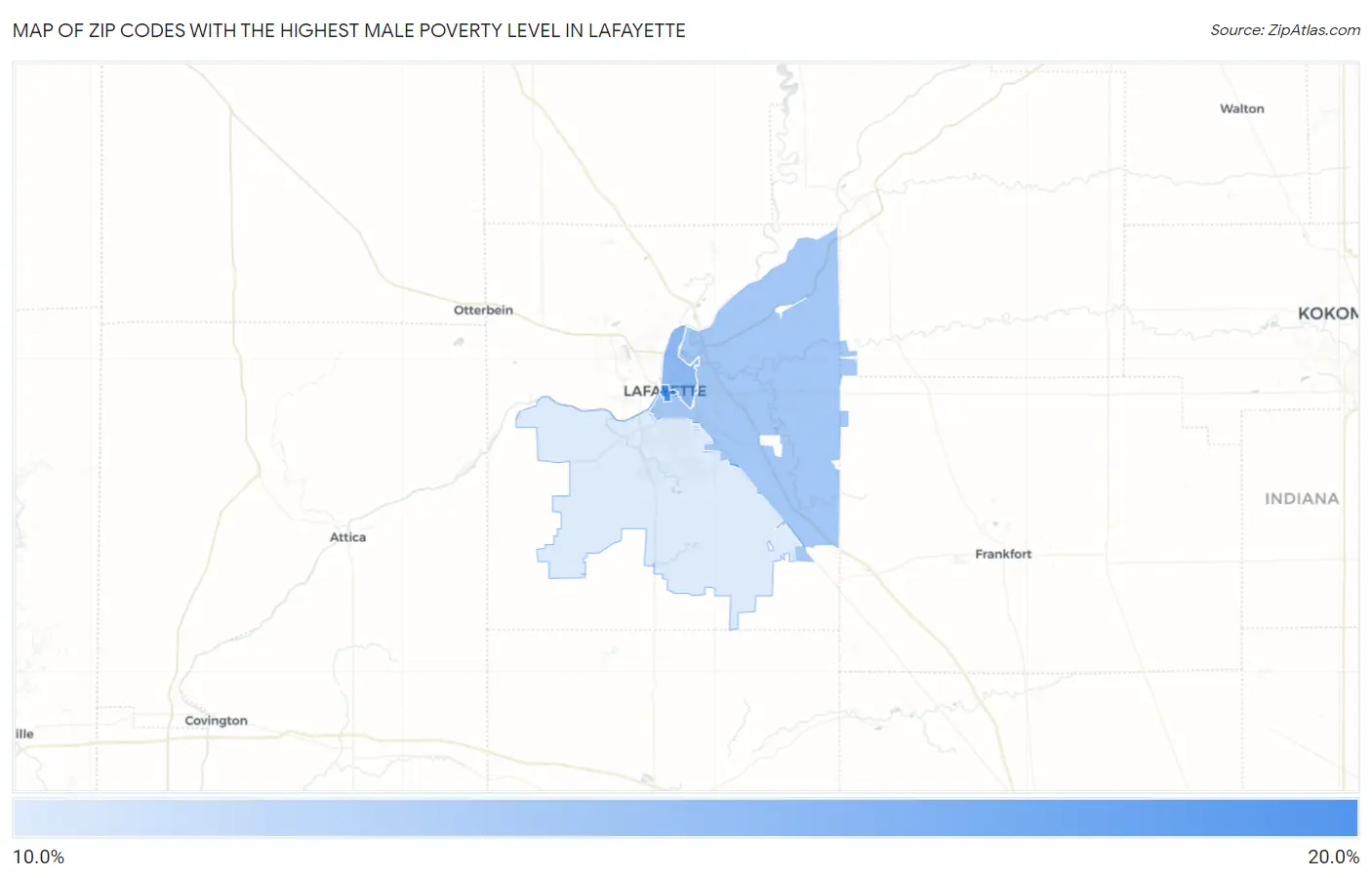 Zip Codes with the Highest Male Poverty Level in Lafayette Map
