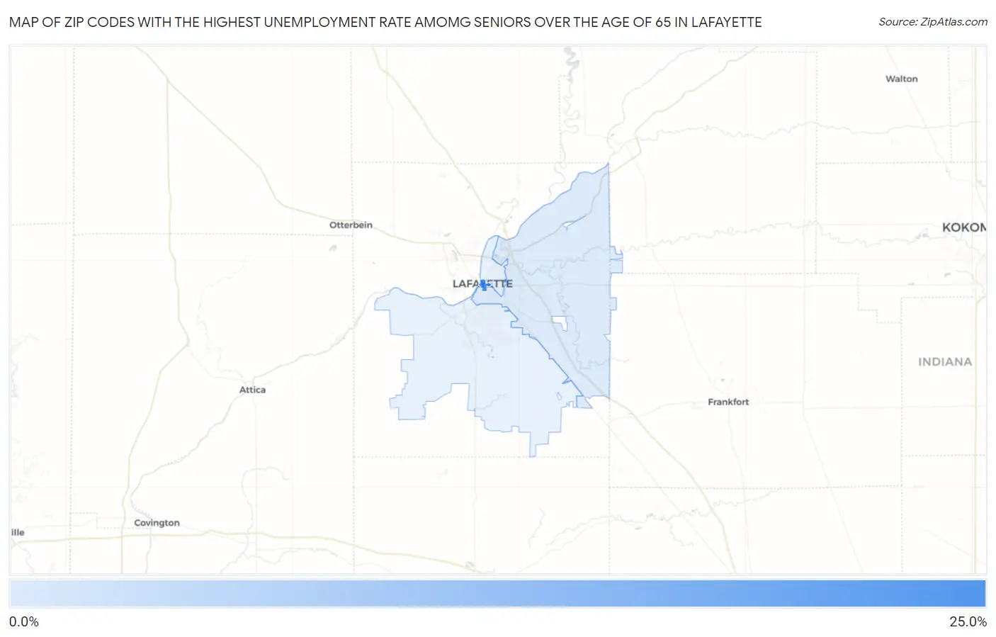Zip Codes with the Highest Unemployment Rate Amomg Seniors Over the Age of 65 in Lafayette Map