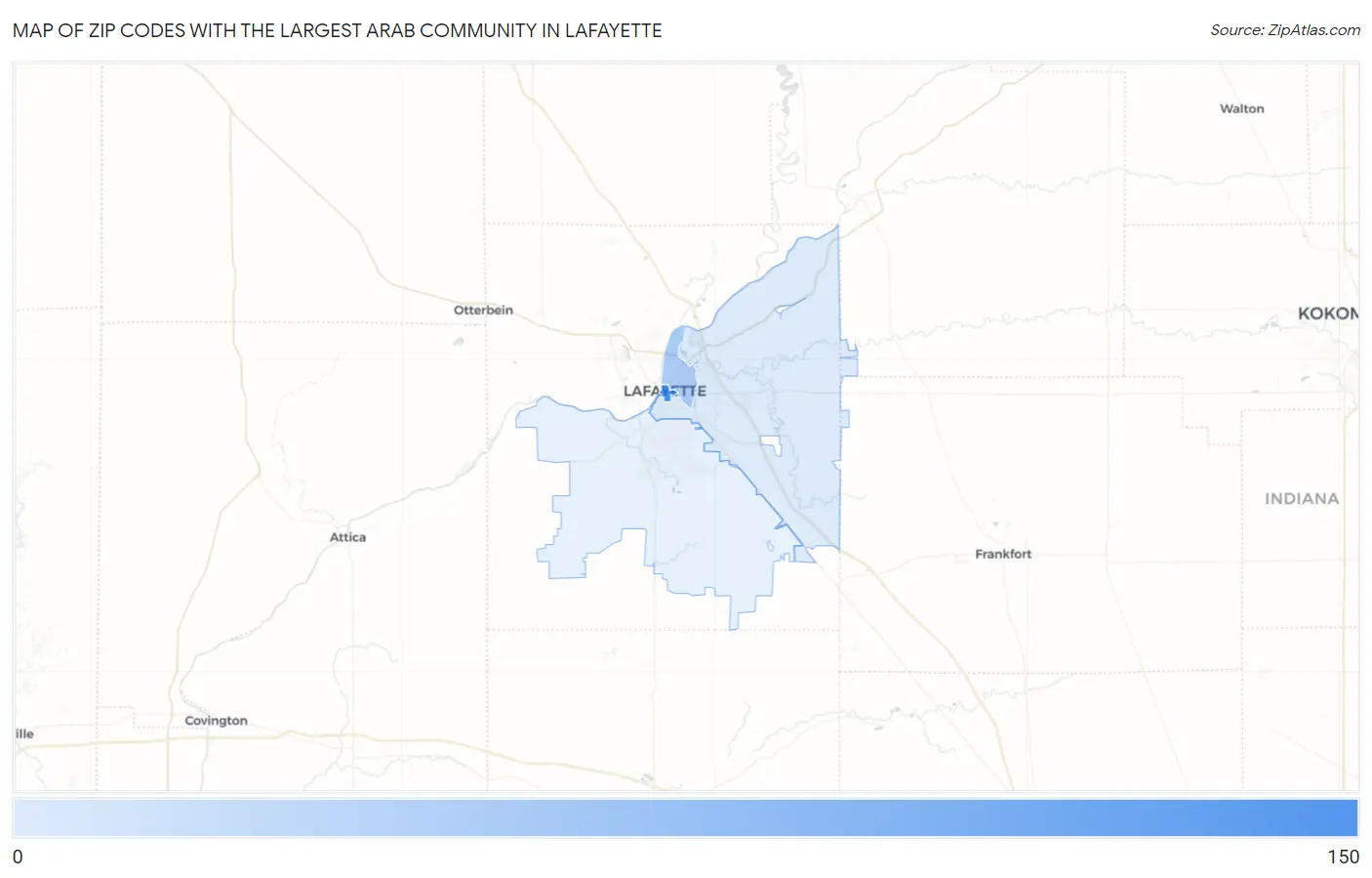 Zip Codes with the Largest Arab Community in Lafayette Map
