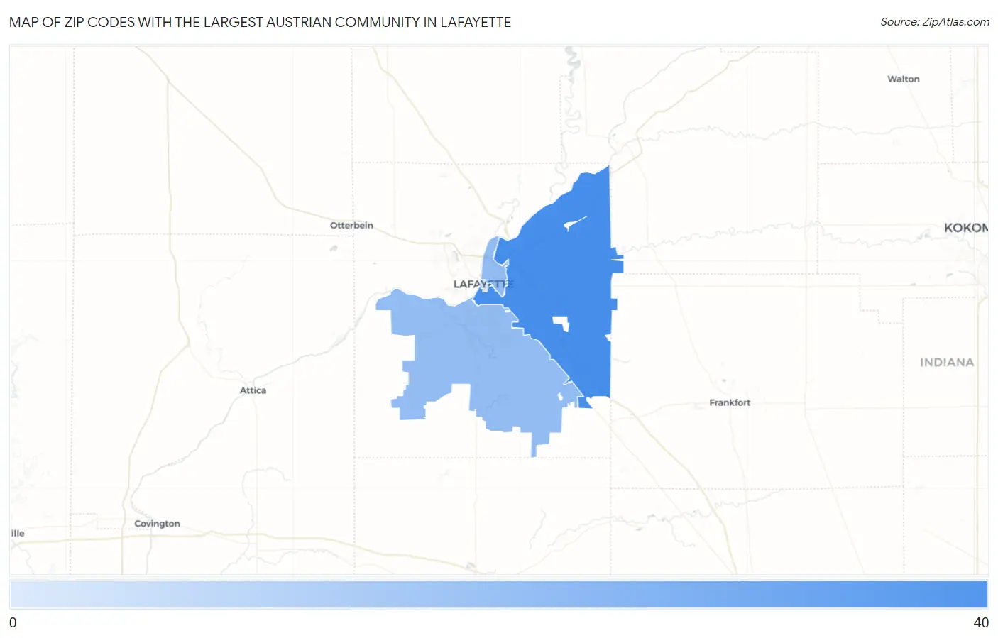 Zip Codes with the Largest Austrian Community in Lafayette Map